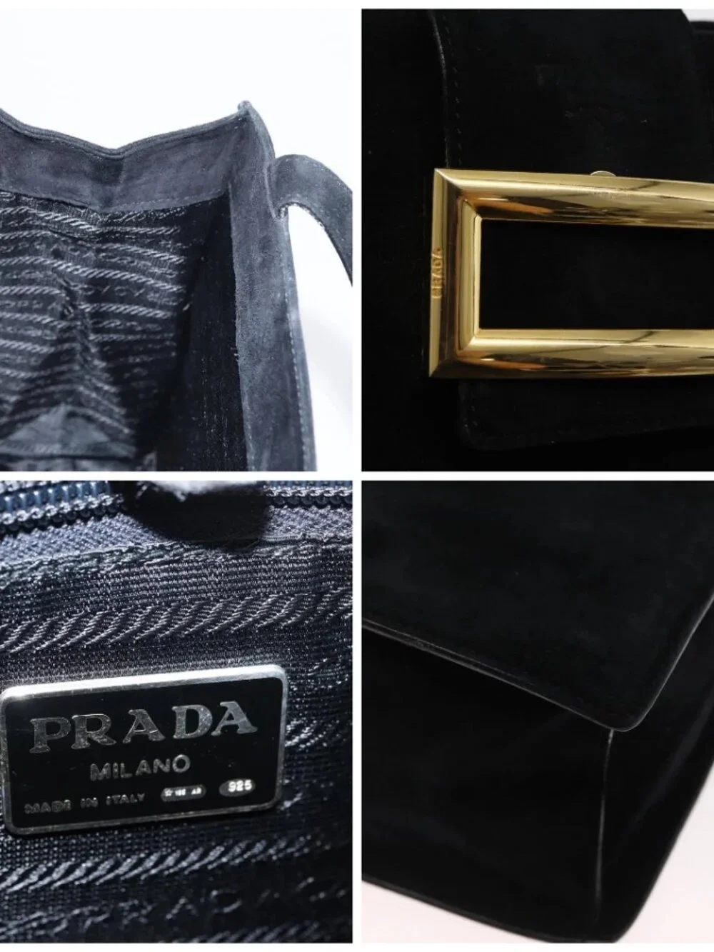 PRADA Hand Bag Suede Black Gold - Picture 12 of 16